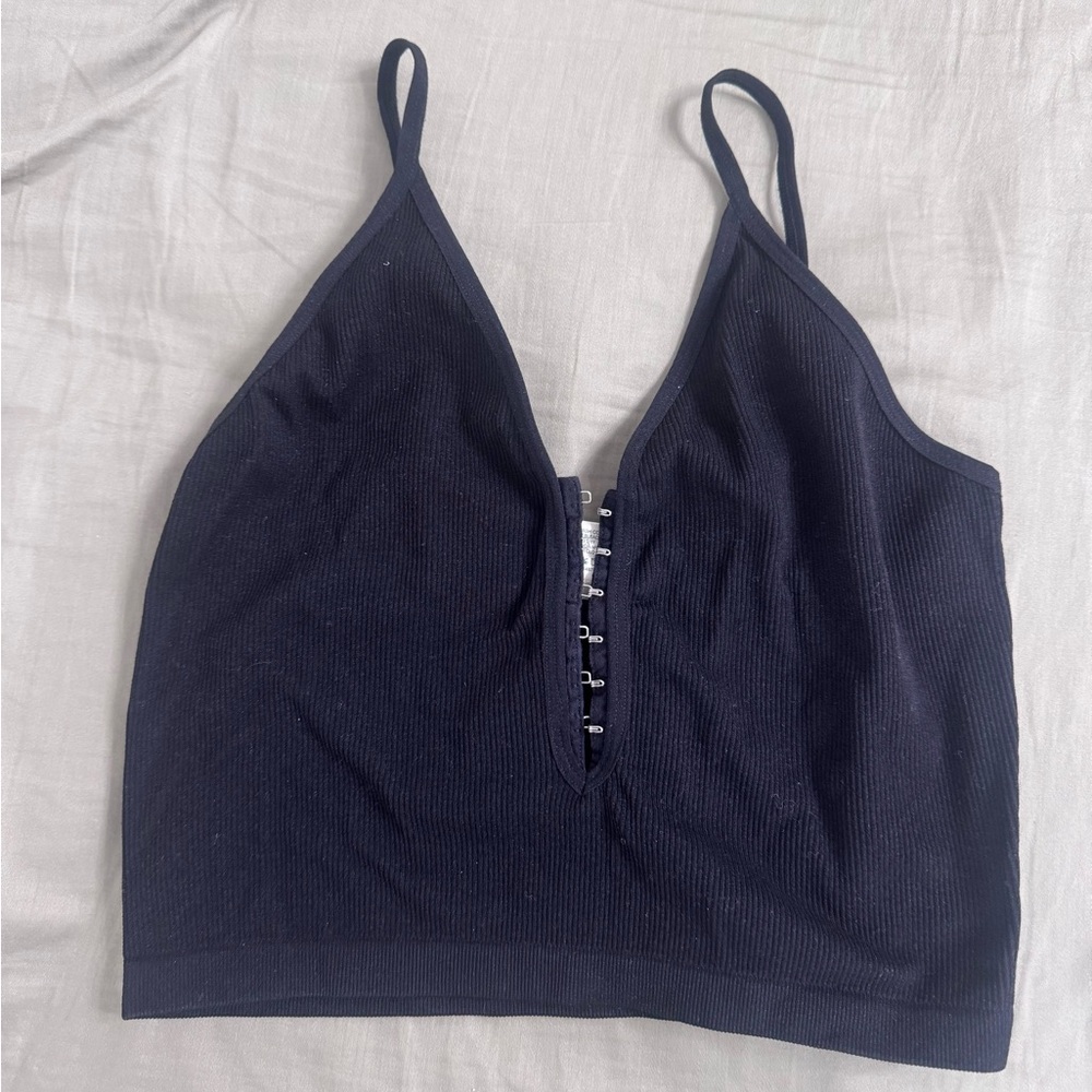 Bozzolo Black Ribbed Knit Bralette Top